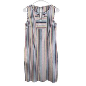 Talbots‎  Striped Rainbow Sleeveless Dress Size 6 Linen Cotton Pockets (B584)
